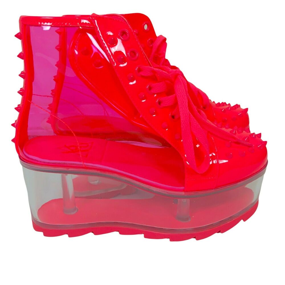 YRU Womens Qloud Elevation Neon Pink Spiked Kawaii Platform Sneaker Shoes Size 7